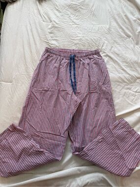 Stafford Red and White Striped Pajama Joggers with Navy Drawstring